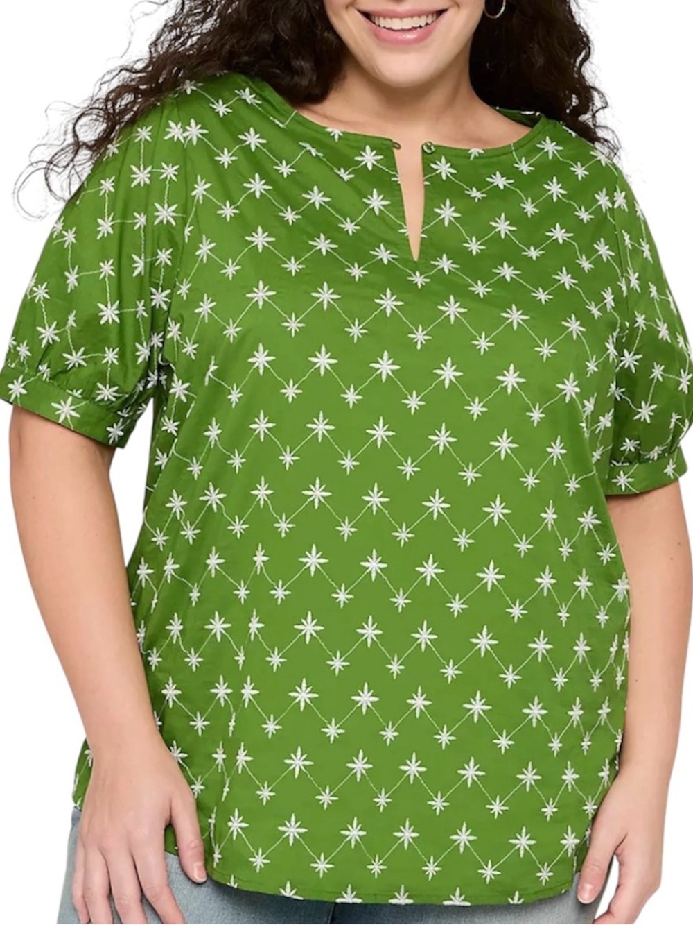 Lane Bryant Women’s Embroidered Elbow-Sleeve Popover Blouse Sz 26 Cotton